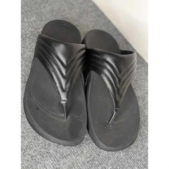 Fitflop Women's Walkstar Flip Flop Sandals Black Size 6 Stitched Leather - Picture 2 of 10